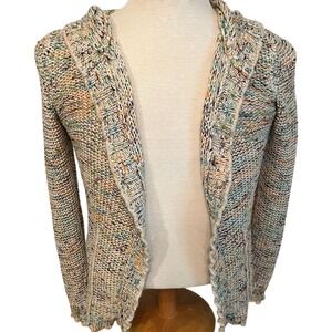 BCBG Max Azria Women's Boho hoodie Knit open Cardigan Sweater rainbow cozycore M